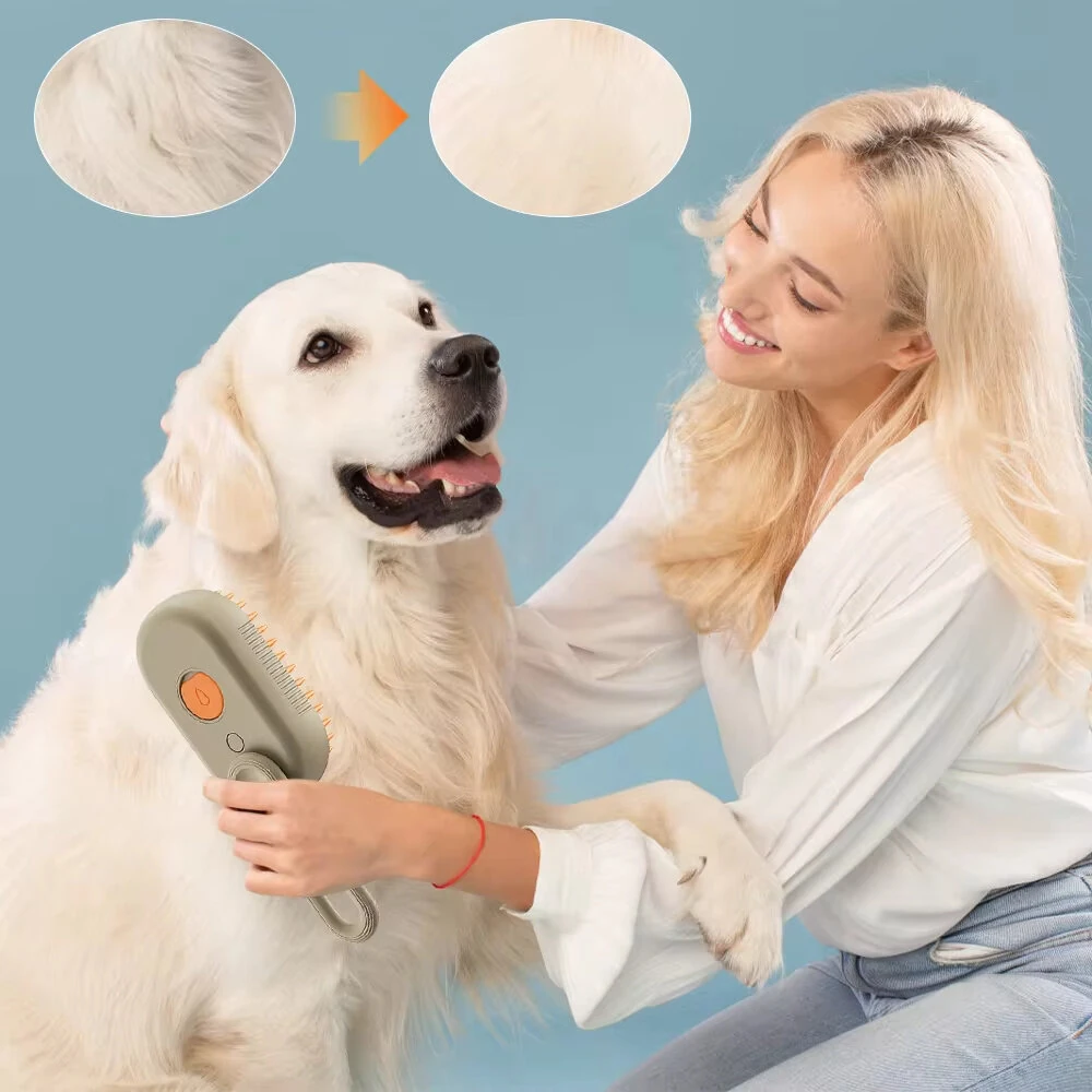 (image for) 3-in-1 Electric Pet Deshedding Brush Water Dog Spray Comb Massage USB Charging Soft Silicone Teeth Pet Grooming Tool